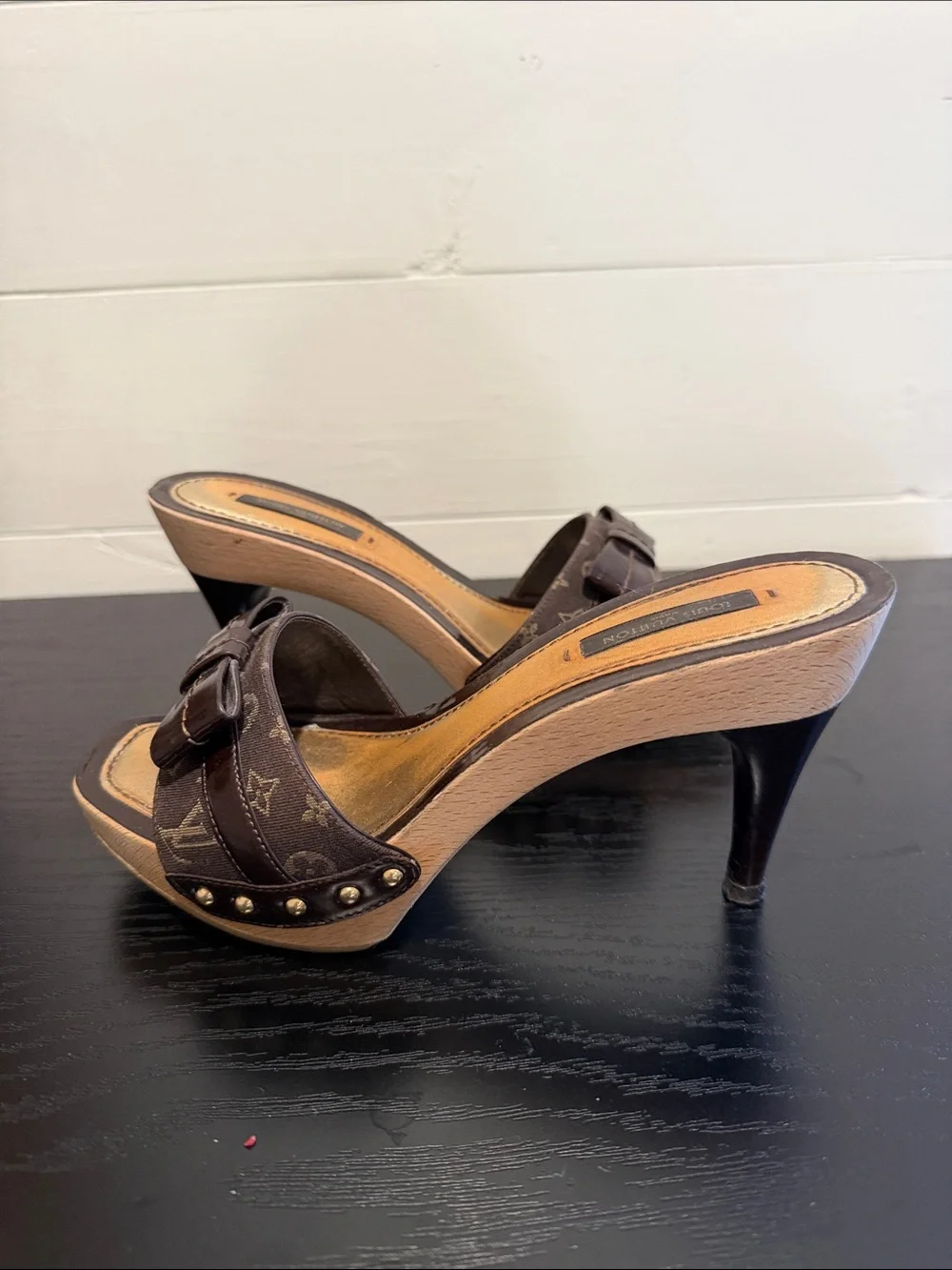 Authentic Louis Vuitton Monogram Bow Wooden Sandal Size 36